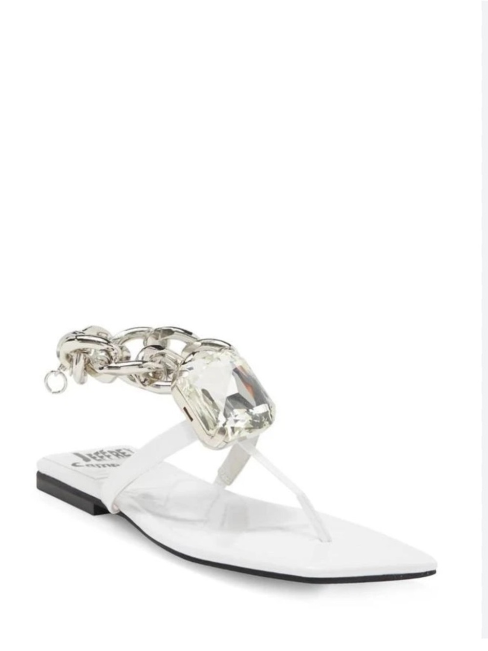 Jeffrey Campbell White Thong Sandals with Silver Chain and Crystal Accent